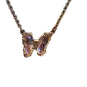 14k Gold Plated Pink‎ Crystal  Butterfly Necklace